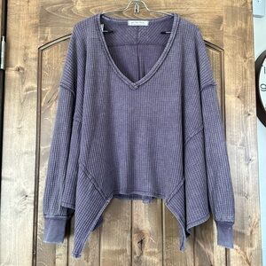 Free people Purple v neck waffle pullover. Top